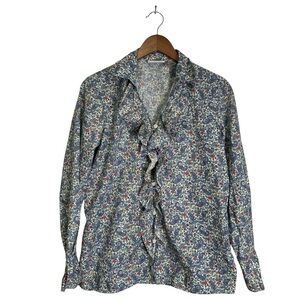 Women’s Size M Cotton Romantic Ruffle Paisley Floral Print Button Long Sleeve